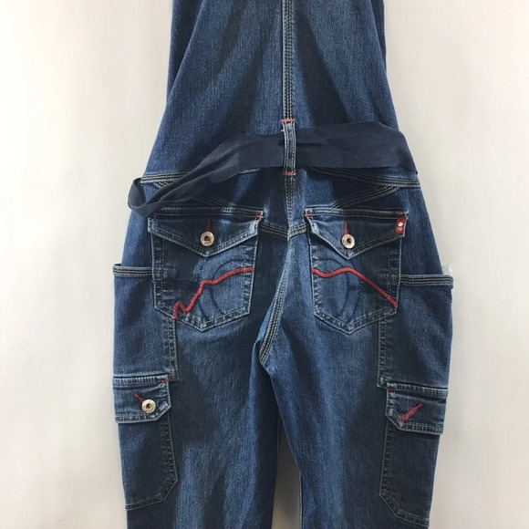 Ecko Red Boot Leg Y2K Overalls Jeans Women’s Small Medium Wash Denim Belted - Picture 6 of 12